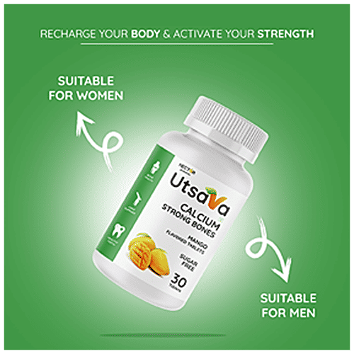 Nector Utsava - Calcium Tablets, Vitamin D3, Sugar-Free, Chewable, Mango Flavour, For Strong Bones, 30 pcs