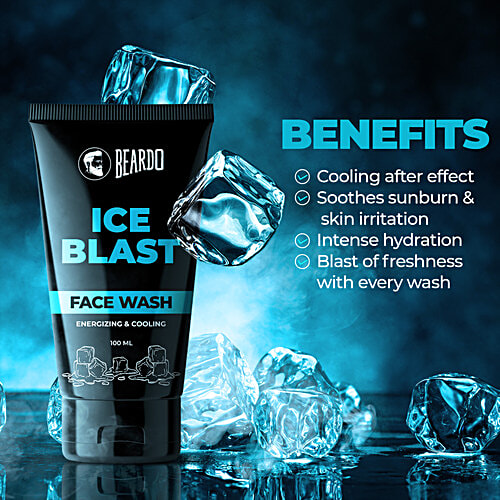 Beardo Ice Blast Face Wash - Energizing & Cooling, Soothes Sunburn & Skin Irritation, For Men, 100 ml  