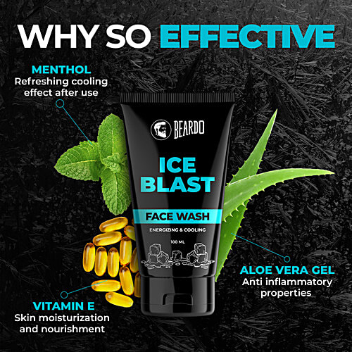 Beardo Ice Blast Face Wash - Energizing & Cooling, Soothes Sunburn & Skin Irritation, For Men, 100 ml  