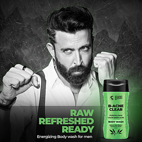 Beardo B-Acne Clear Body Wash - Purifies Skin & Calms Acne, Anti-Bacterial, For Men, 200 ml