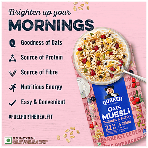 Quaker Berries & Seeds Oats Muesli, 700 g Pouch Breakfast Oats Cereal