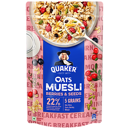 Quaker Berries & Seeds Oats Muesli, 700 g Pouch Breakfast Oats Cereal