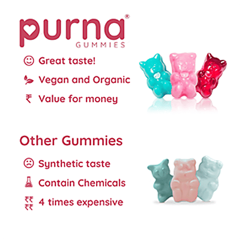 Purna Gummies Biotin Gummies - Cranberry, For Healthy Hair, Glowing Skin & Nails, Sugar, 30 pcs  