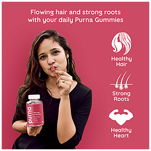 Purna Gummies Biotin Gummies - Cranberry, For Healthy Hair, Glowing Skin & Nails, Sugar, 30 pcs  