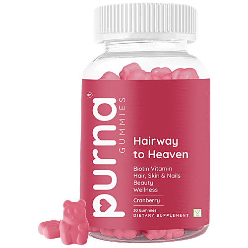 Purna Gummies Biotin Gummies - Cranberry, For Healthy Hair, Glowing Skin & Nails, Sugar, 30 pcs  