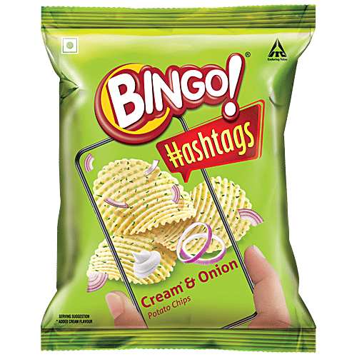 Buy Bingo Hashtags Potato Chips, Cream & Onion, Unique Flavour
