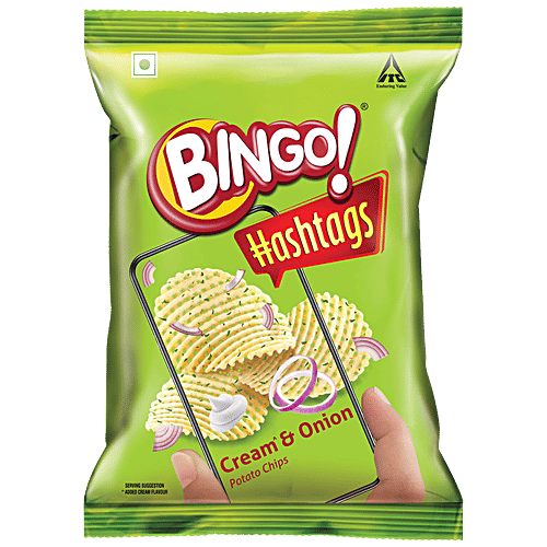 Buy Bingo Hashtags Potato Chips, Cream & Onion, Unique Flavour