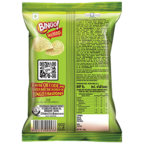 Bingo! Hashtags Cream & Onion Potato Chips, 53 g Pouch 