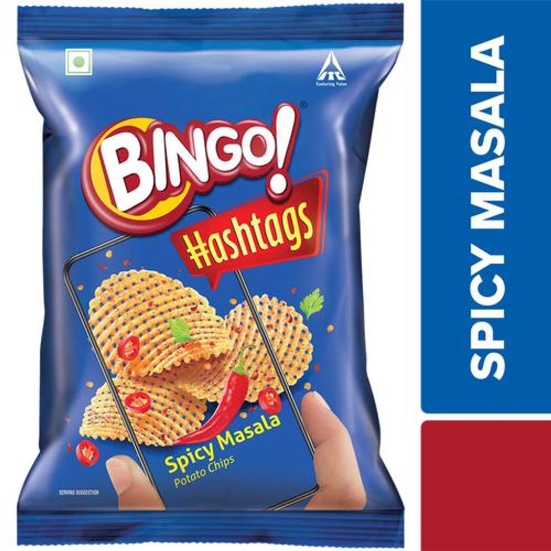 Bingo Hashtags - Spicy Masala, Unique Flavour, Crispy, 58 g Pouch