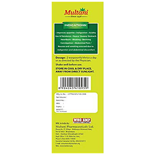 Multani Pachmeena Tonic Digestive Syrup - Improves Appetite, Helps Relief From Gas, 100 ml