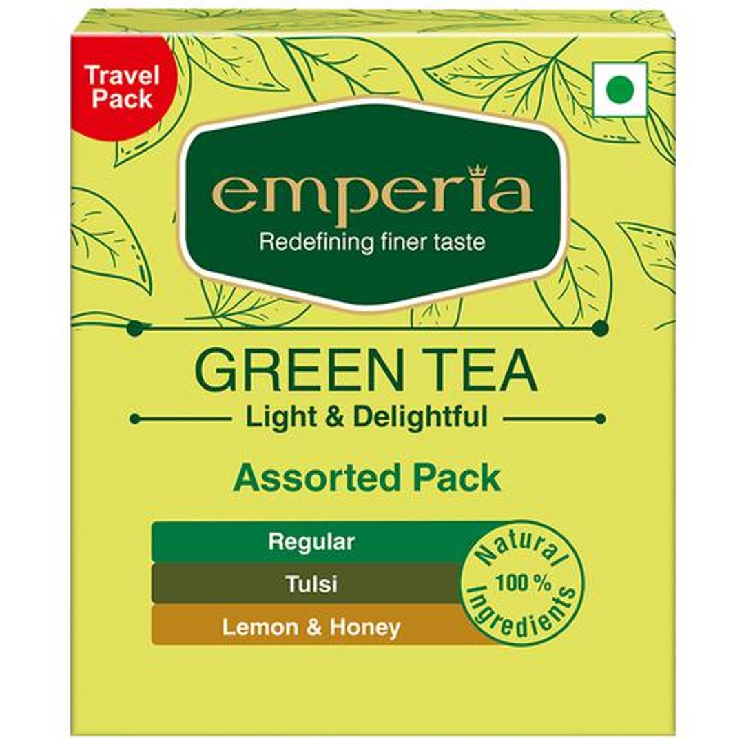 Emperia Green Tea - With Plain, Tulsi, Lemon & Honey, Travel Pack, 6.7 g (5 Tea Bags x 1.34 g Each)