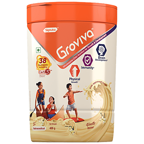 Groviva Wholesome Child Nutrition For Growth & Development - Vanilla, High Protein With DHA, 400 g  