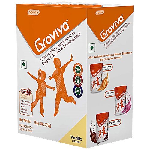 Groviva Wholesome Child Nutrition For Growth & Development - Vanilla, High Protein With DHA, 750 g (2 Units x 375 g each) 