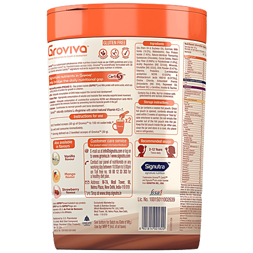 Groviva Wholesome Child Nutrition For Growth & Development - Chocolate, High Protein With DHA, 400 g  