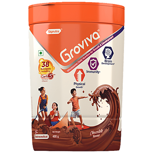 Groviva Wholesome Child Nutrition For Growth & Development - Chocolate, High Protein With DHA, 400 g  