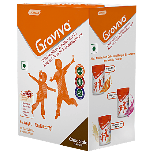 Groviva Wholesome Child Nutrition For Growth & Development - Chocolate, High Protein With DHA, 750 g (2 Units x 375 g Each) 