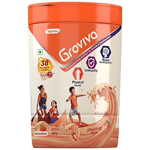 Groviva Wholesome Child Nutrition For Growth & Development - Strawberry, High Protein With DHA, 400 g  