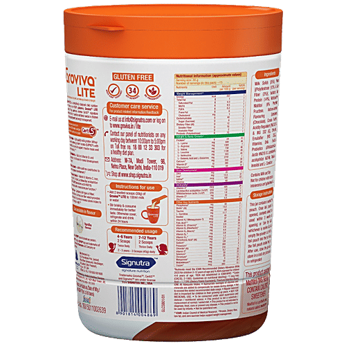 Groviva Lite Scientifically Designed Child Nutrition To Manage Growth & Weight-Chocolate, 400 g Jar 