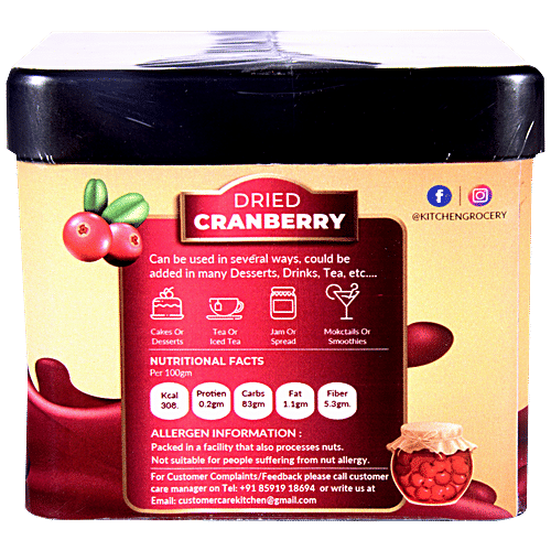 Kitchen Grocery Dried Cranberry - Low In Calorie, No Preservatives, 100 g (Get 10 g Extra) 