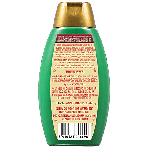 Figaro Baby Body Lotion - Goodness Of Olive Oil & Vitamin E, Gentle On Skin, No Parabens, 400 ml