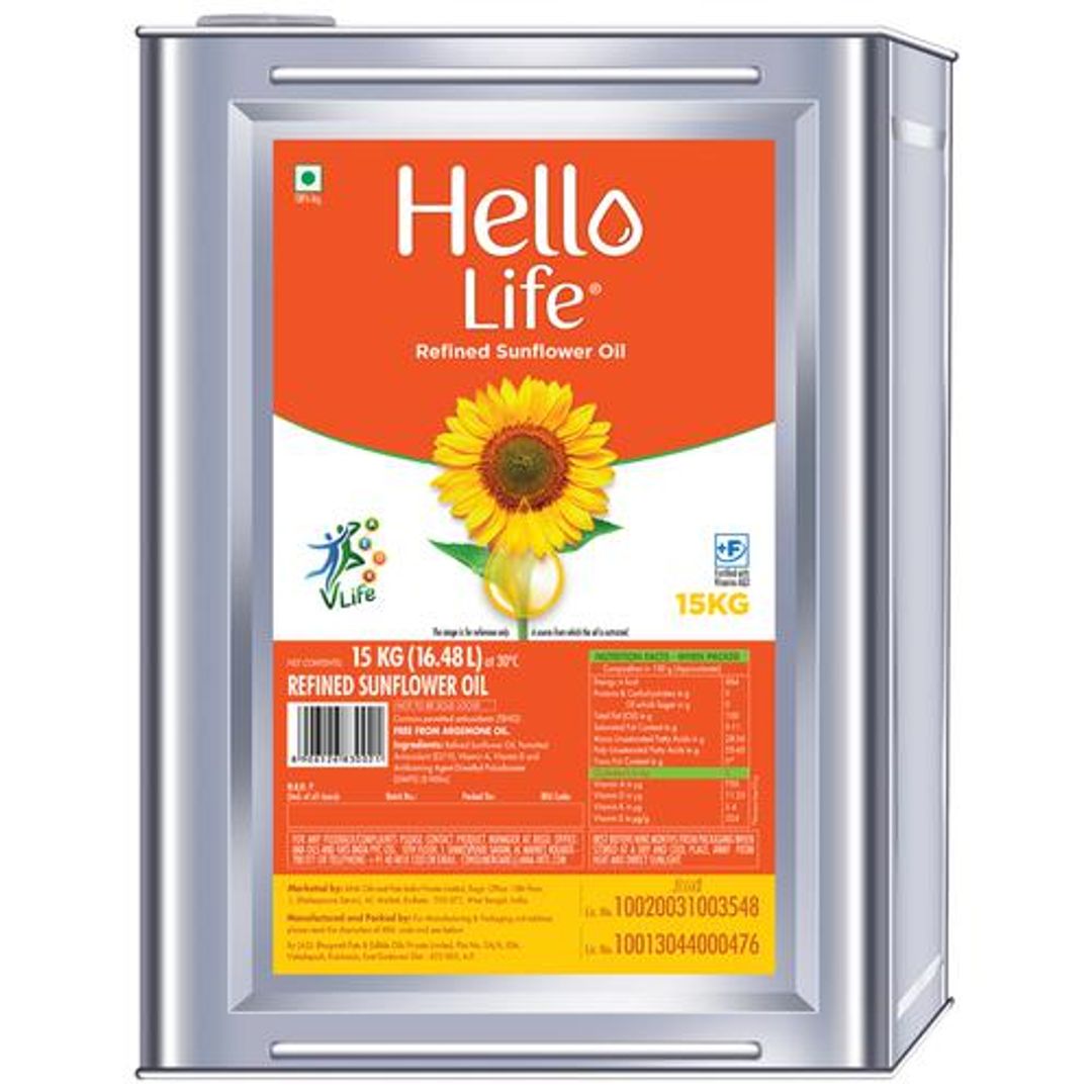 Hello Life Refined Sunflower Oil, 15 kg 