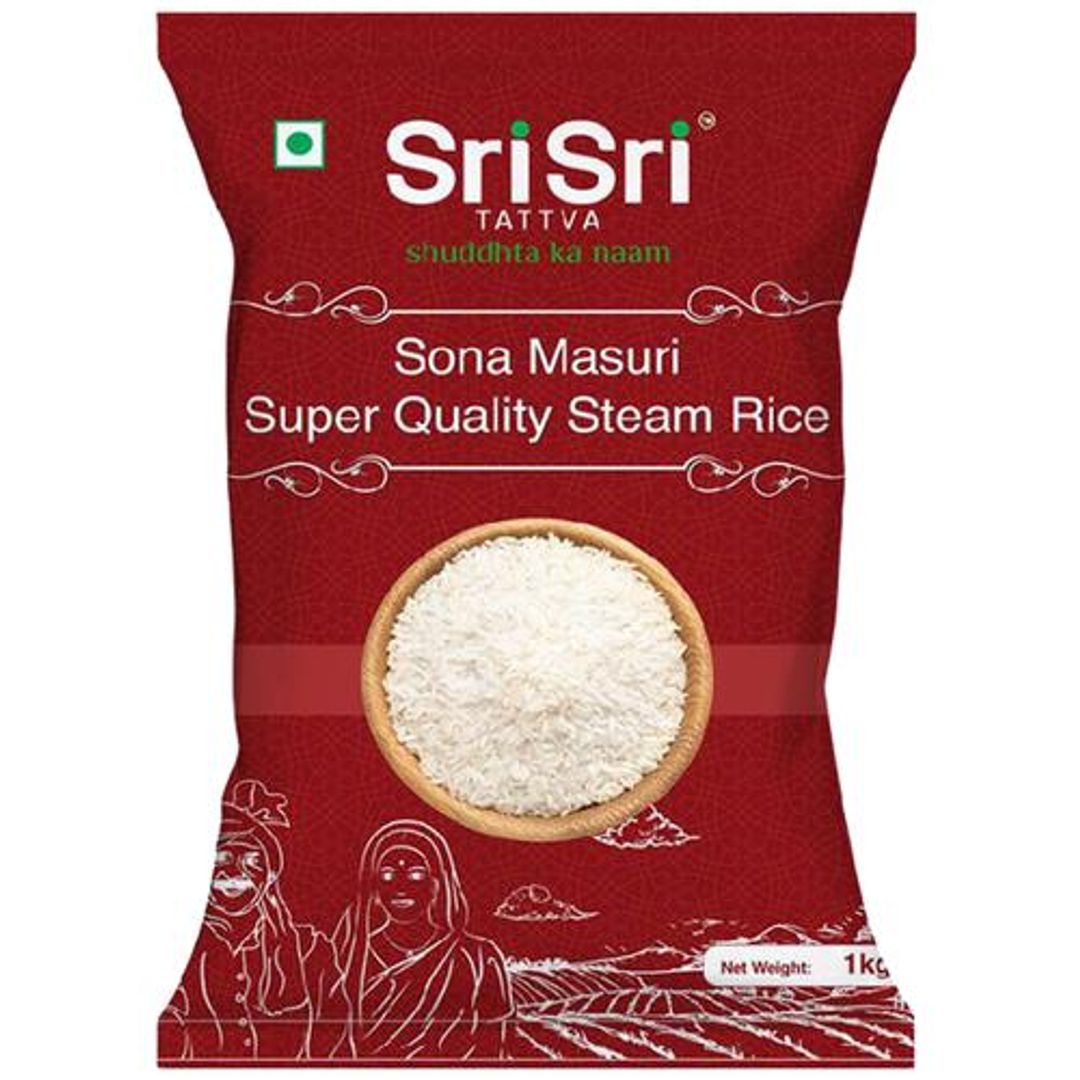 Sri Sri Tattva Sona Masuri Super Quality Steam Rice - Light Weight, Easy To Digest, 1 kg 