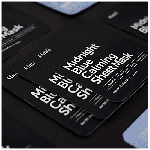 Klairs Midnight Blue Calming Sheet Mask - Bamboo & Charcoal, Calms The Skin, Unclogs Pores, 25 ml (1 pc)