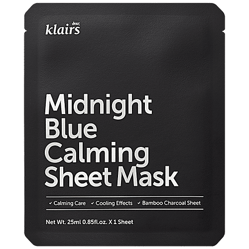 Klairs Midnight Blue Calming Sheet Mask - Bamboo & Charcoal, Calms The Skin, Unclogs Pores, 25 ml (1 pc)