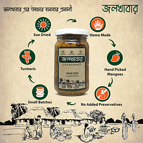 Jolkhabar Mango Pickle - Aam Er Aachar, 200 g Glass Bottle Handmade