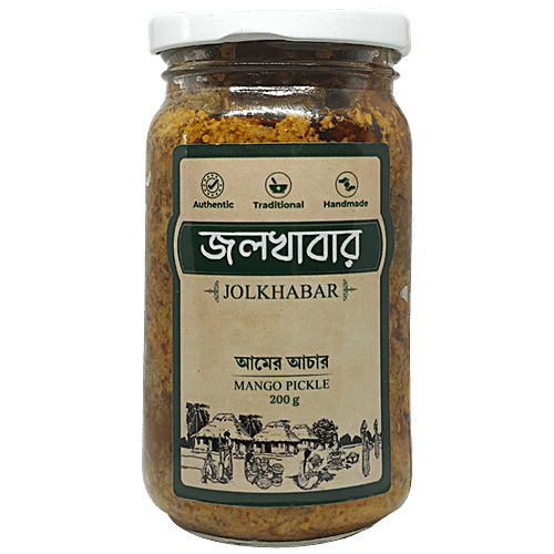 Jolkhabar Mango Pickle - Aam Er Aachar, 200 g Glass Bottle Handmade