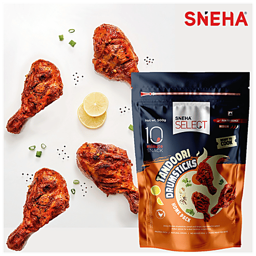 Sneha Select Tandoori Chicken Drumsticks - Frozen, Marinated, Protein-Rich, Medium Spicy, 500 g Pouch 