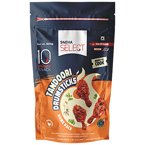 Sneha Select Tandoori Chicken Drumsticks - Frozen, Marinated, Protein-Rich, Medium Spicy, 500 g Pouch 