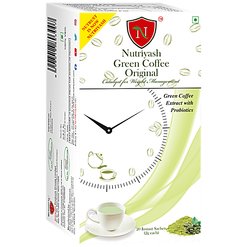Nutriyash Green Coffee With Probiotics - Original, Healthy, For Weight Management, 2 g (20 Sachets x 2 g Each) 