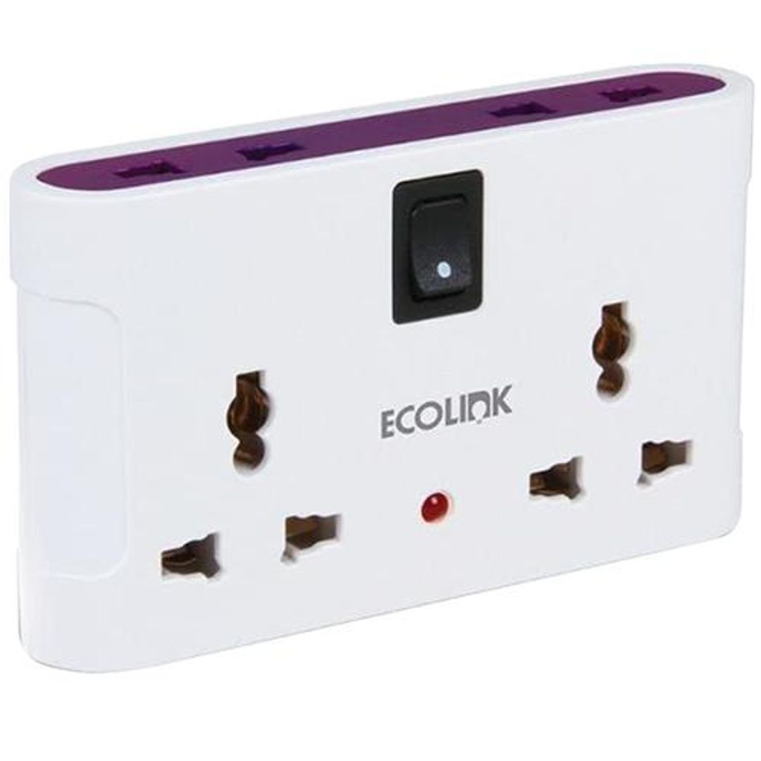 EcoLink Secure 4-Way Universal Multiplug Adapter With LED Indicator - Polycarbonate, 6 A, 220-240V, 1 pc 