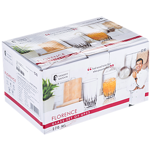 Sanjeev Kapoor Water/Juice Glass - Transparent, Florence, 270 ml (Set of 6)