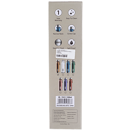 Nouvetta Spice Double Wall Stainless Steel Bottle - Copper, Vacuum Insulation Technology, 1 L