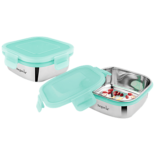 Segovia Stainless Steel Clip Lock Lunch Box/Food Storage/Utility Container With Lid - Rustproof, 450 ml (Set of 2) 
