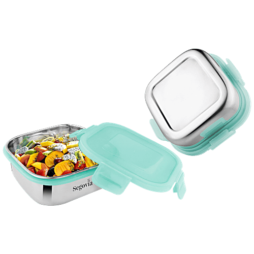 Segovia Stainless Steel Clip Lock Lunch Box/Food Storage/Utility Container With Lid - Rustproof, 450 ml (Set of 2) 