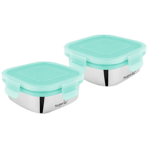 Segovia Stainless Steel Clip Lock Lunch Box/Food Storage/Utility Container With Lid - Rustproof, 450 ml (Set of 2) 