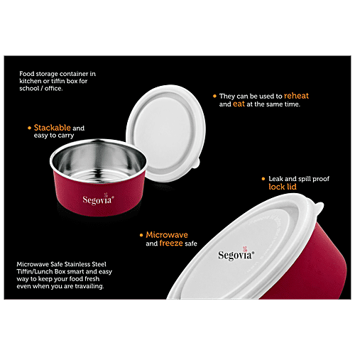 Segovia Stainless Steel Lunch Box/Food Storage/Utility Container With Lid - Microwave Safe, 400 ml (Set of 2) 