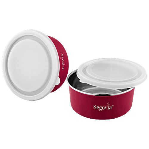 Segovia Stainless Steel Lunch Box/Food Storage/Utility Container With Lid - Microwave Safe, 400 ml (Set of 2) 