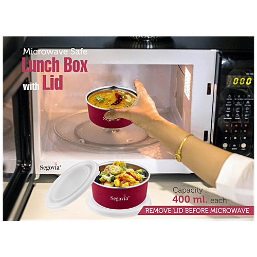 Segovia Stainless Steel Lunch Box/Food Storage/Utility Container With Lid - Microwave Safe, 400 ml (Set of 2) 