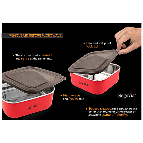 Segovia Stainless Steel Lunch Box/Food Storage/Utility Container With Lid - Microwave Safe, 2 pcs  