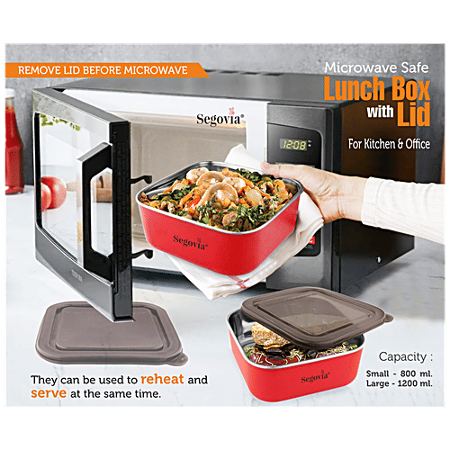 Segovia Stainless Steel Lunch Box/Food Storage/Utility Container With Lid - Microwave Safe, 2 pcs  