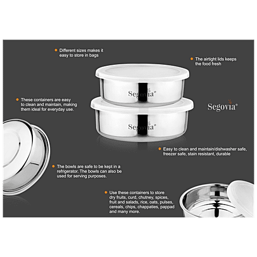 Segovia Stainless Steel Multipurpose Storage/Utility Container With Lid - Leakproof, Silver, 5 pcs Pack of 5