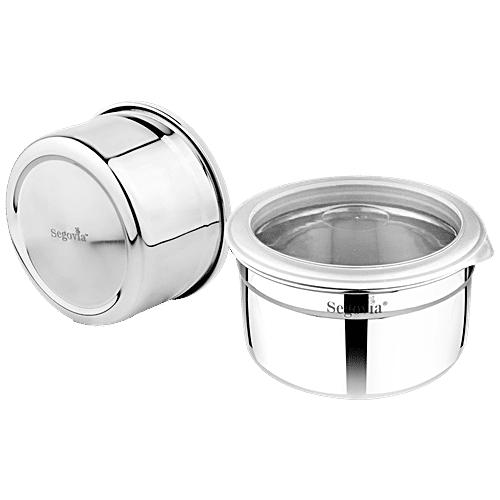 Segovia Stainless Steel Storage Container/Jar/Utility Canister With Lid - Leakproof, Silver, 1 L (Set of 2) 