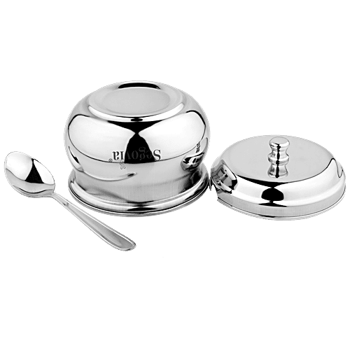 Segovia Stainless Steel Ghee/Oil Pot With Lid & Spoon - Rustproof, For Multipurpose Use, Silver, 375 ml (1 pc) 
