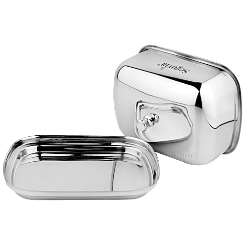 Segovia Stainless Steel Butter & Cheese Dish With Lid - Rustproof, For Fridge & Dinning Table, Silver, 500 ml (1 pc) 