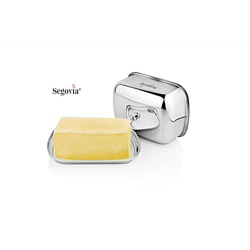 Segovia Stainless Steel Butter & Cheese Dish With Lid - Rustproof, For Fridge & Dinning Table, Silver, 500 ml (1 pc) 
