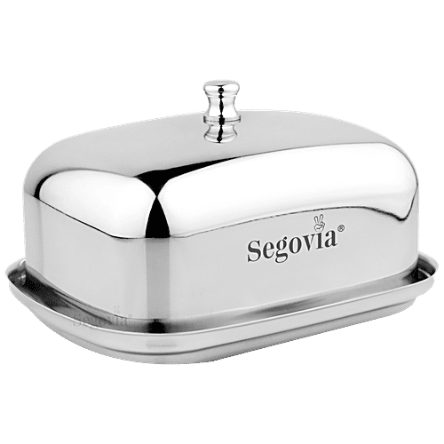 Segovia Stainless Steel Butter & Cheese Dish With Lid - Rustproof, For Fridge & Dinning Table, Silver, 500 ml (1 pc) 